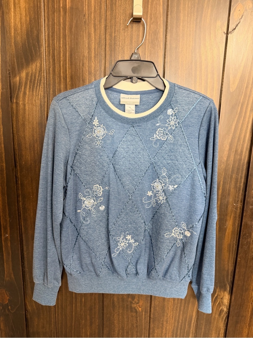Alfred Dunner Denim-Blue Quilted Floral Crewneck Sweater-Petite Small - Picture 3 of 10